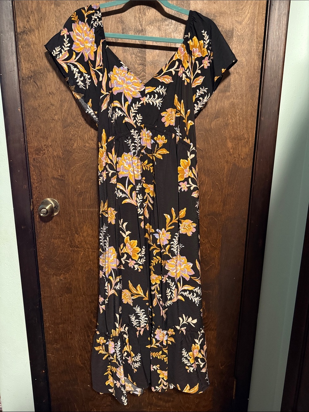 Terra & Sky Black Maxi Dress with Yellow Floral Print